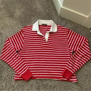 Brandy Melville Red & White Striped Collared Long Sleeve